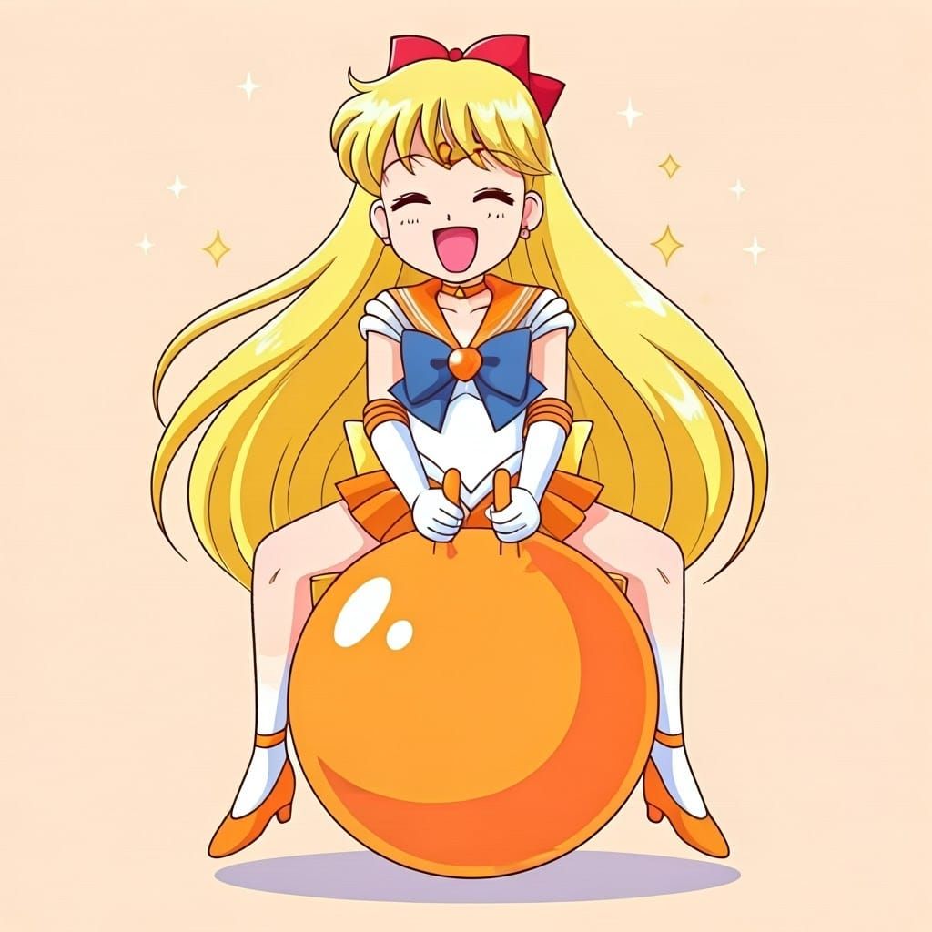Sailor Venus Bouncing on Hopper Ball in 90s Anime Style