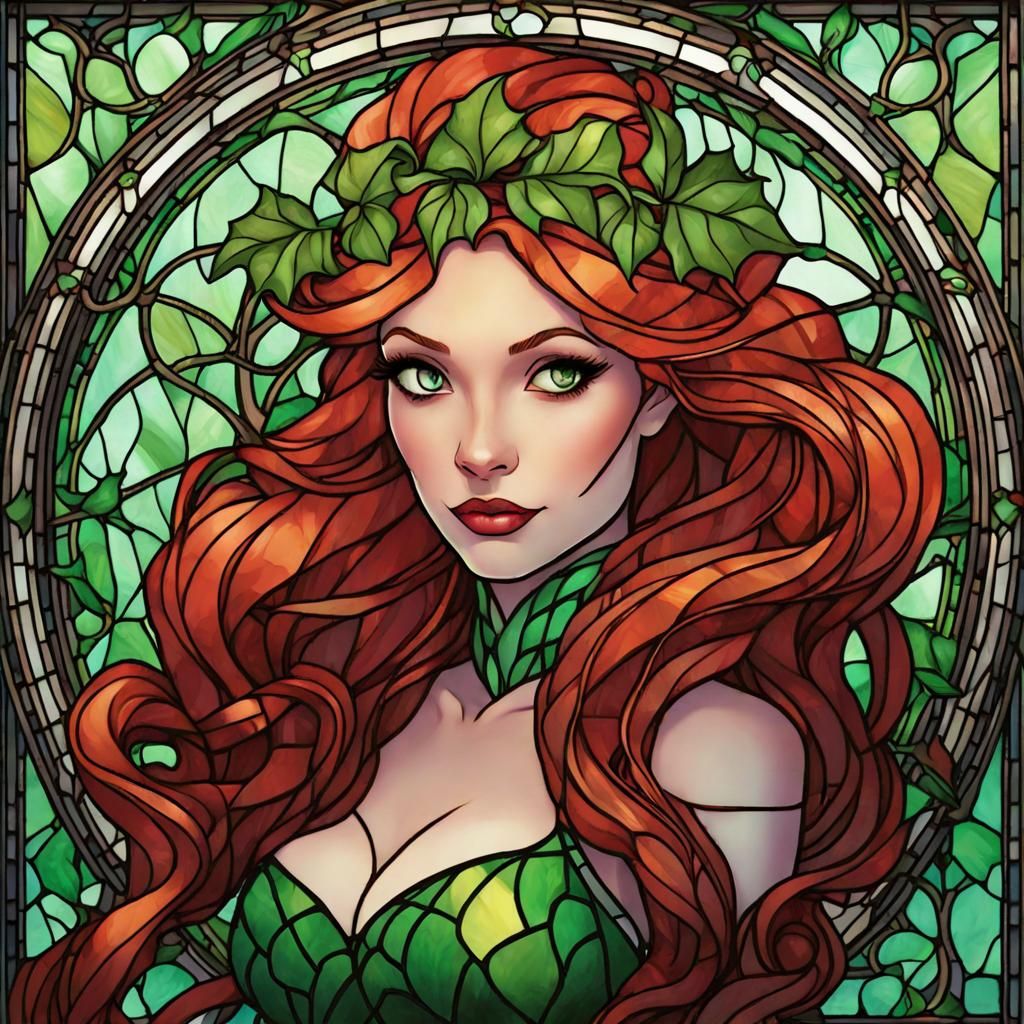 Ariel as Poison Ivy Stained Glass Art