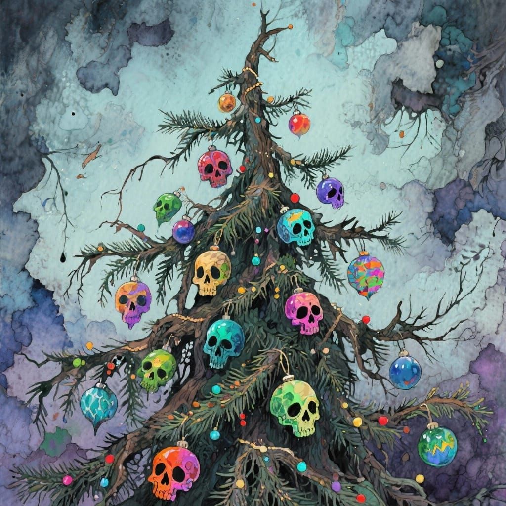 Intricately detailed alcohol ink illustration, Spooky christ...