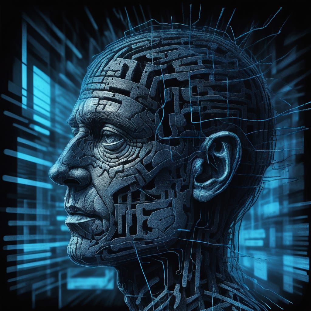 Glitching Face in Neural Archive: Charcoal Drawing