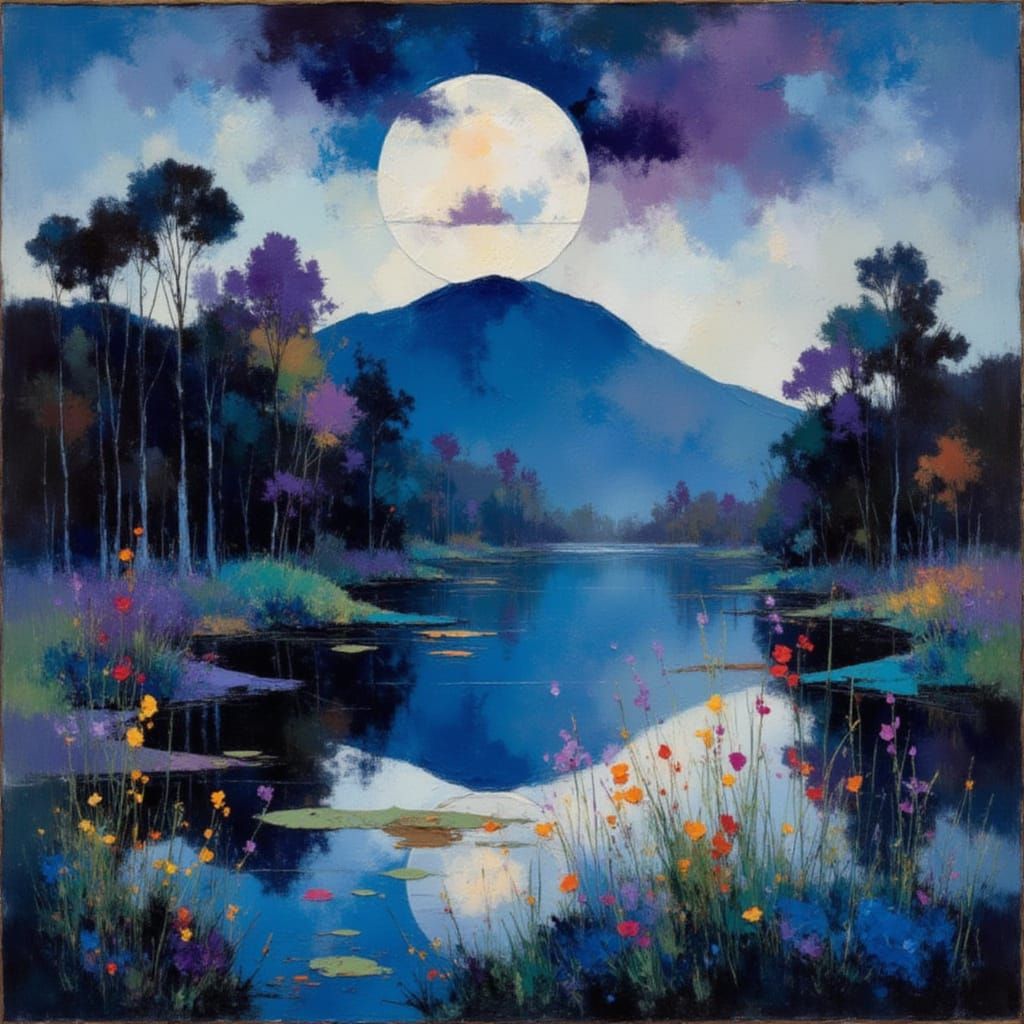 Nocturnal Dreamscape in Deep Blues and Violets