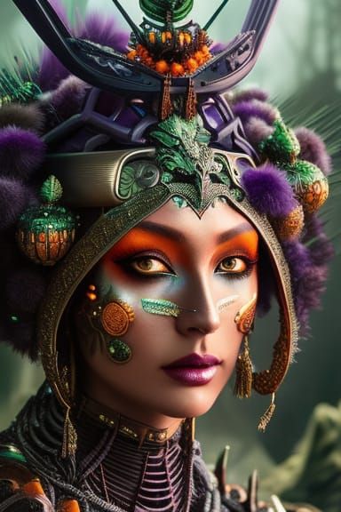 Fierce Werecat Druid Portrait in Dystopian Setting