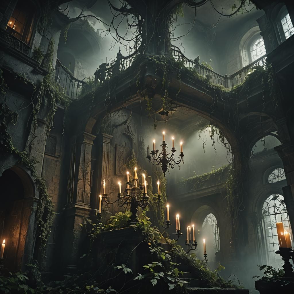 Ghosts in Haunted House: Dark Fantasy Art