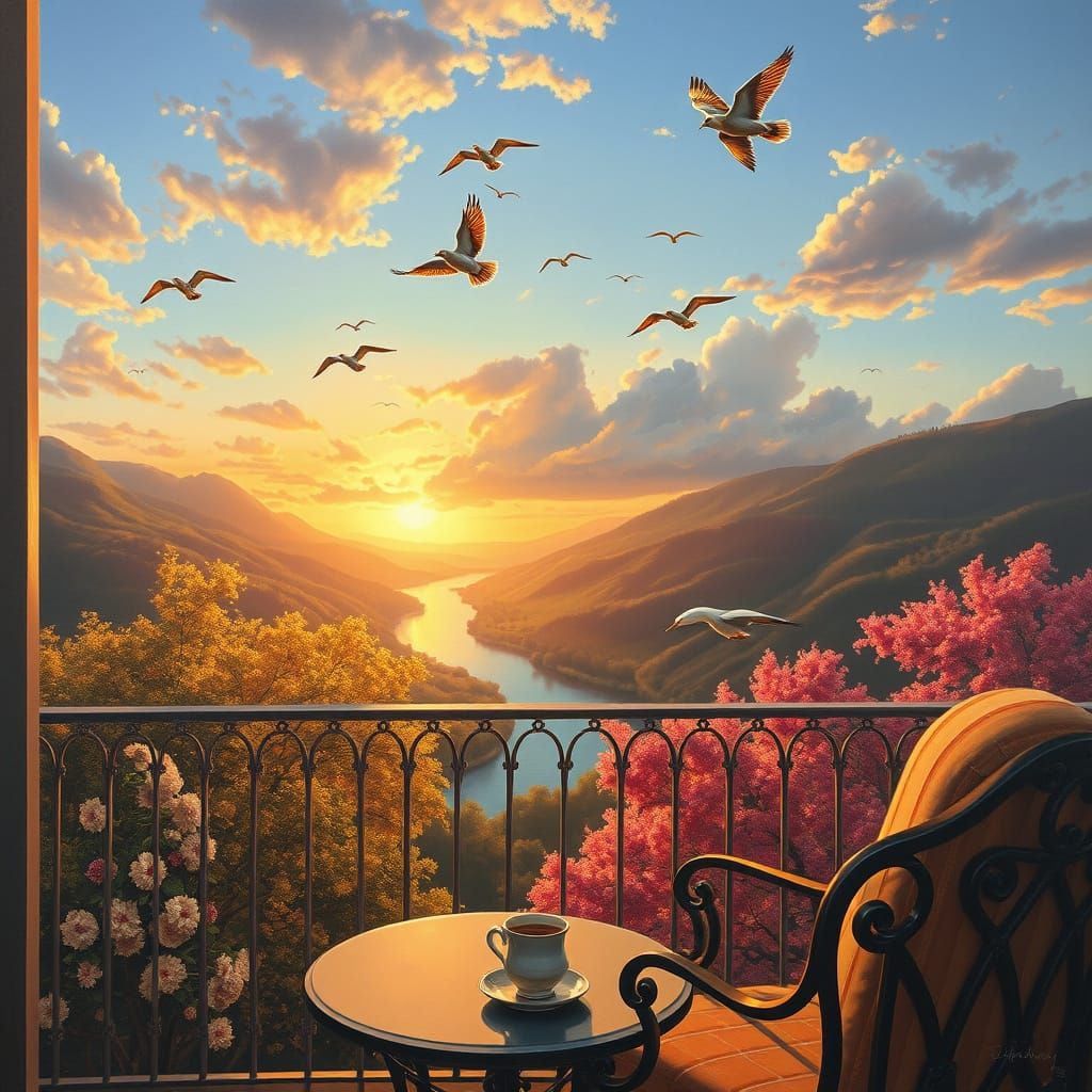 Balcony Sunset View Oil Painting by James Gurney