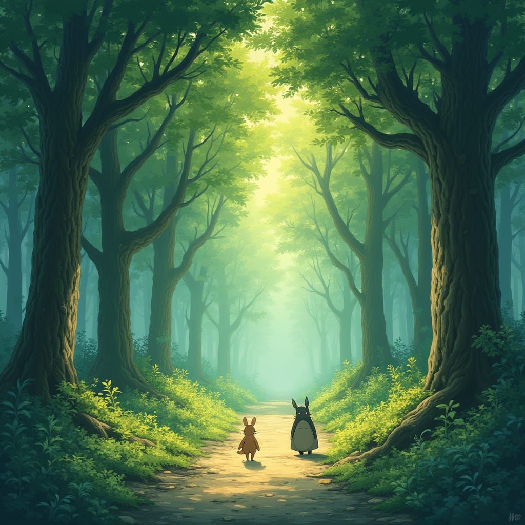 Whimsical Forest in Ghibli Style