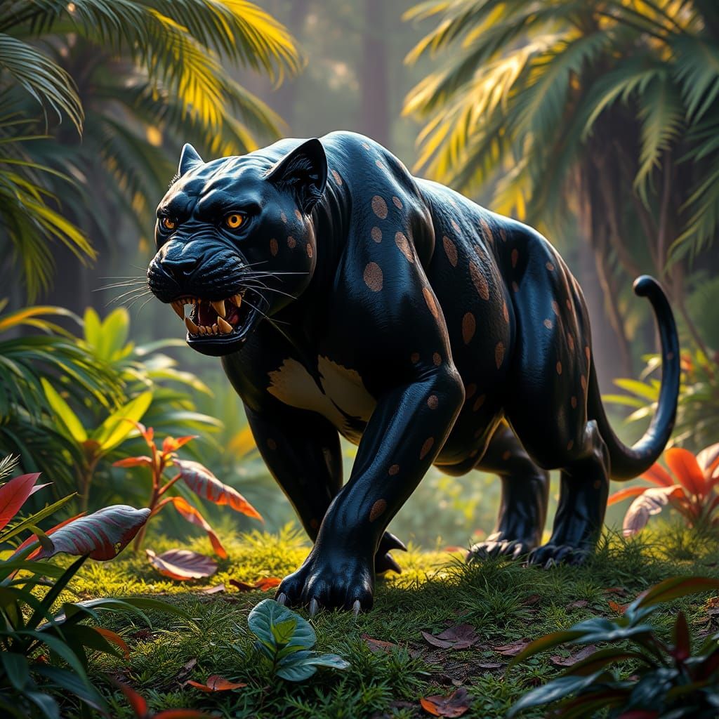 Mythical Panther-Bulldog Fusion in Dark Fantasy Art