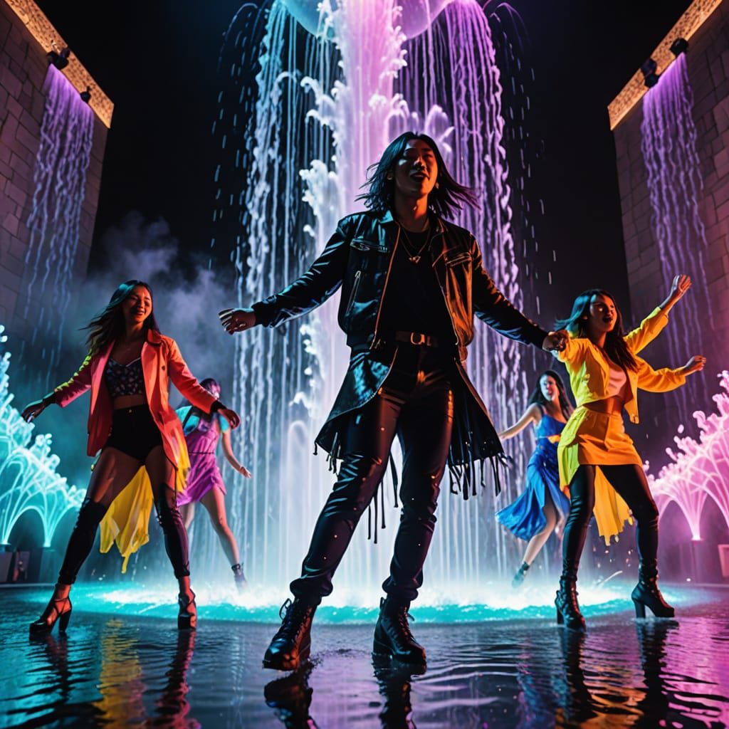 Energetic Rock Concert Scene in Neon-Lit Night