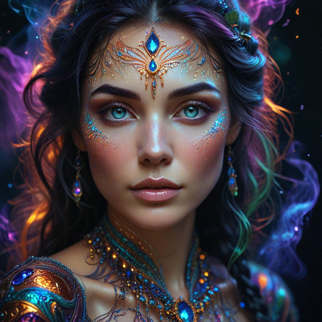 Enchanted Siren in Vibrant, Dreamlike Aura