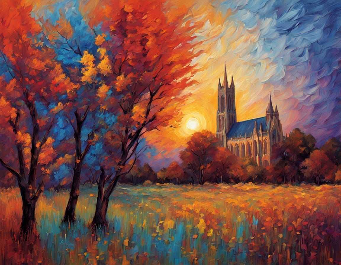 Impasto Masterpiece of Peterborough Cathedral at Golden Hour