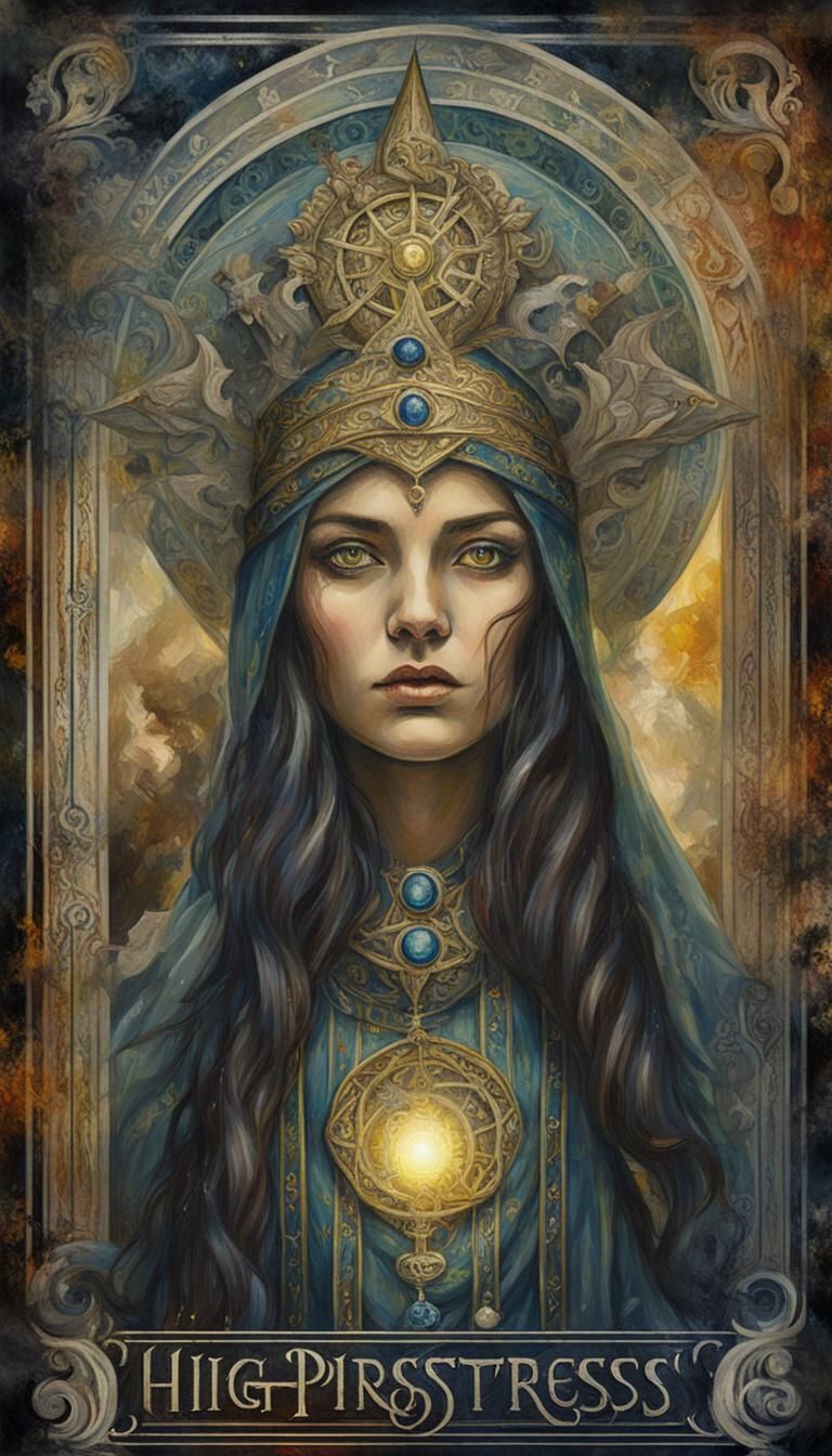 High Priestess Tarot Card in Grunge Oil Painting
