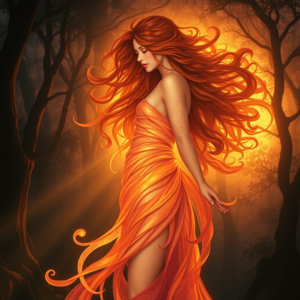 Dryad of Dawn and Twilight in Art Nouveau Style