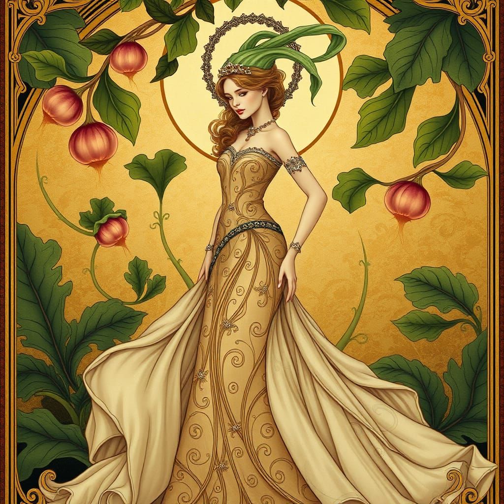 Art Nouveau Shallot Lady in Elegant Gown