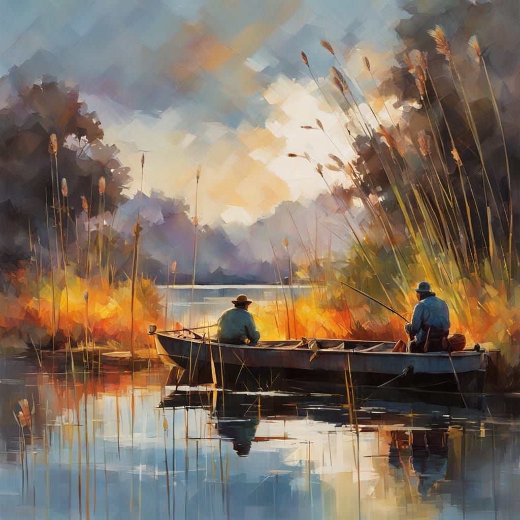 Fisherman in Sunset Double Exposure