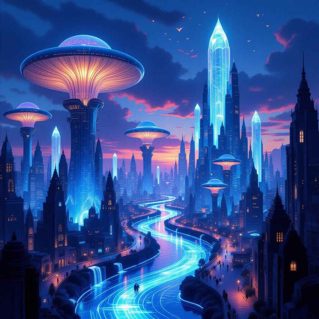 Surreal Mushroom Cityscape at Twilight