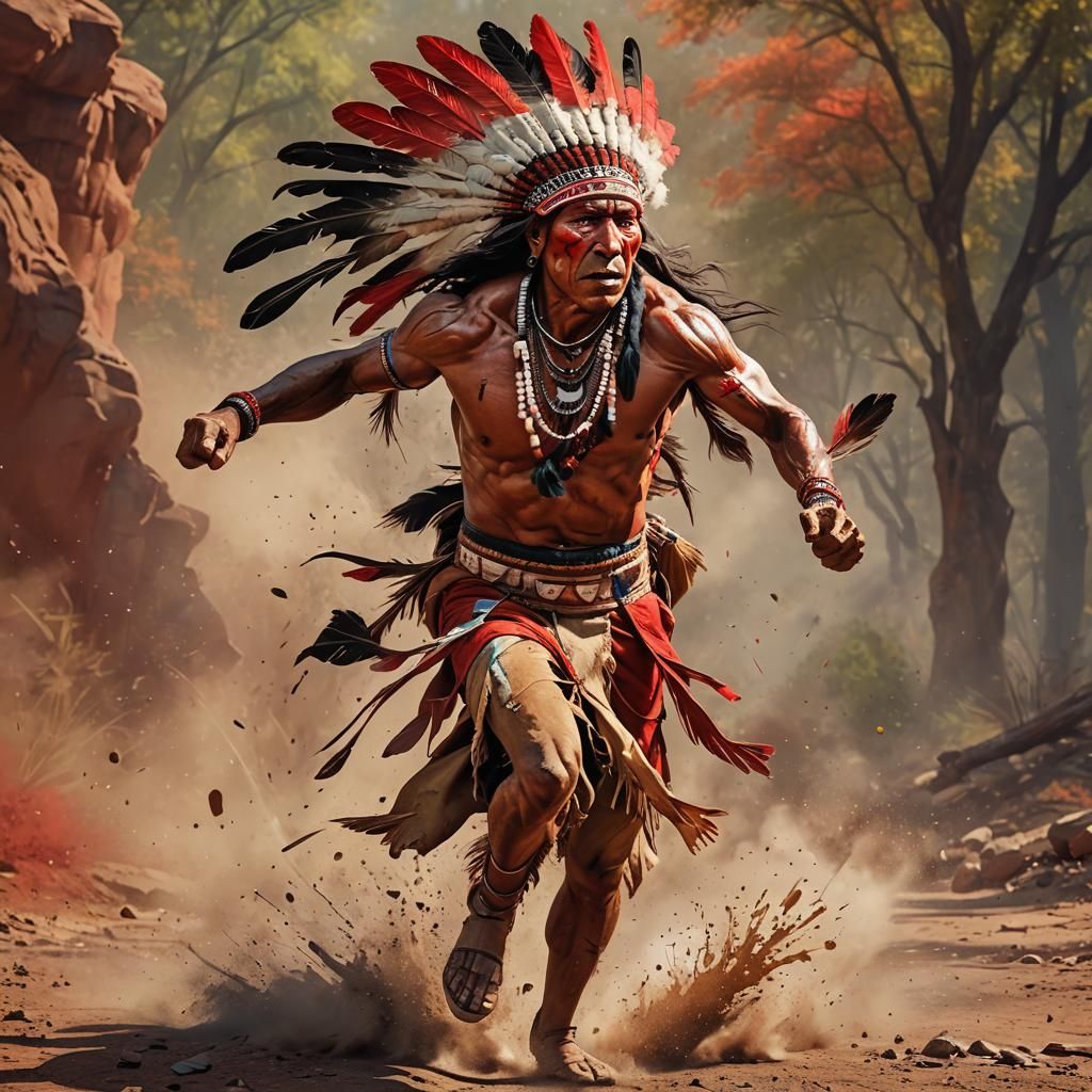 Hyperrealistic Red Indian Runner in Splash Art Style
