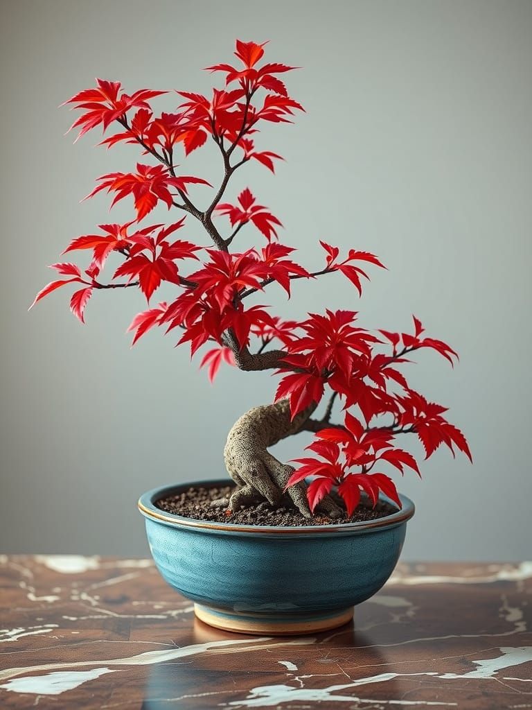 Detailed Macro Photo of Scarlet Bonsai Tree