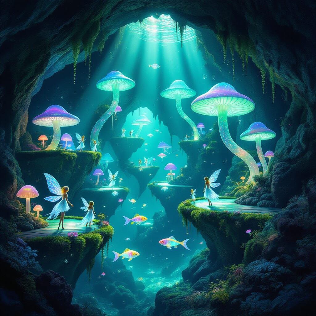Enchanted Underwater Fairy City with Bioluminescence