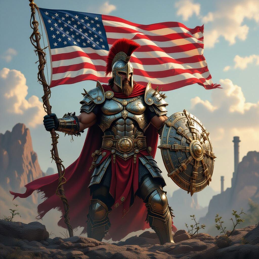 Patriotic Warrior Merging Nature and Industry