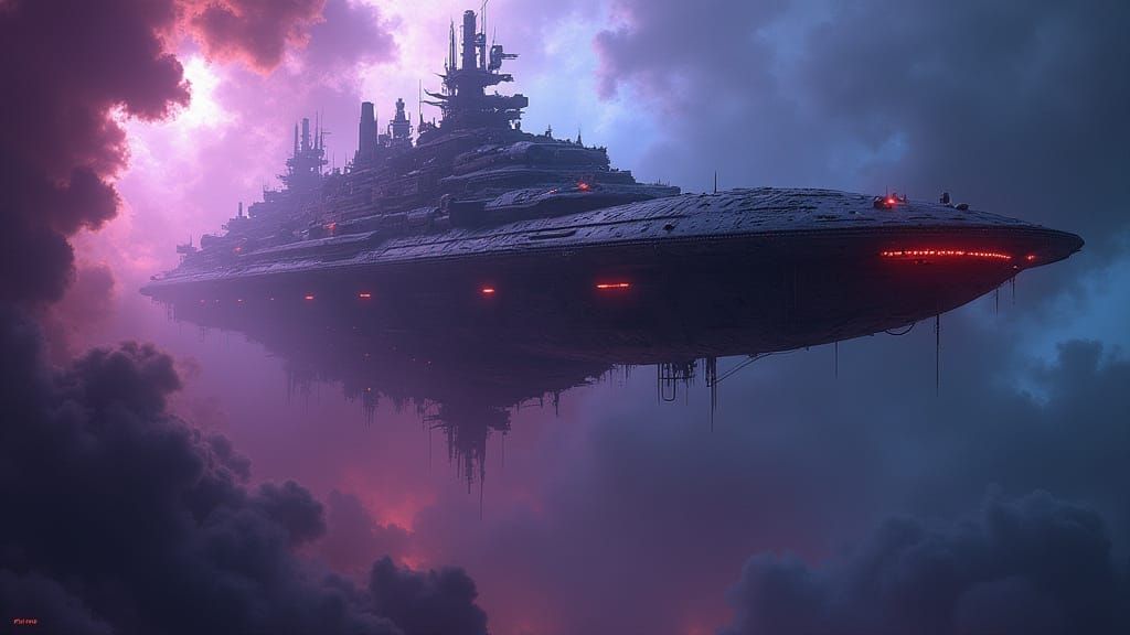 Gothic Spaceship Ascends Nebula