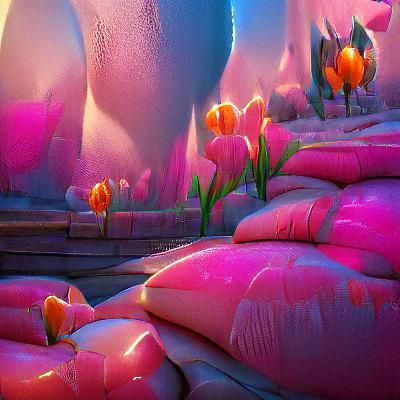 Fantastical Pink Tulips in Detailed Digital Painting