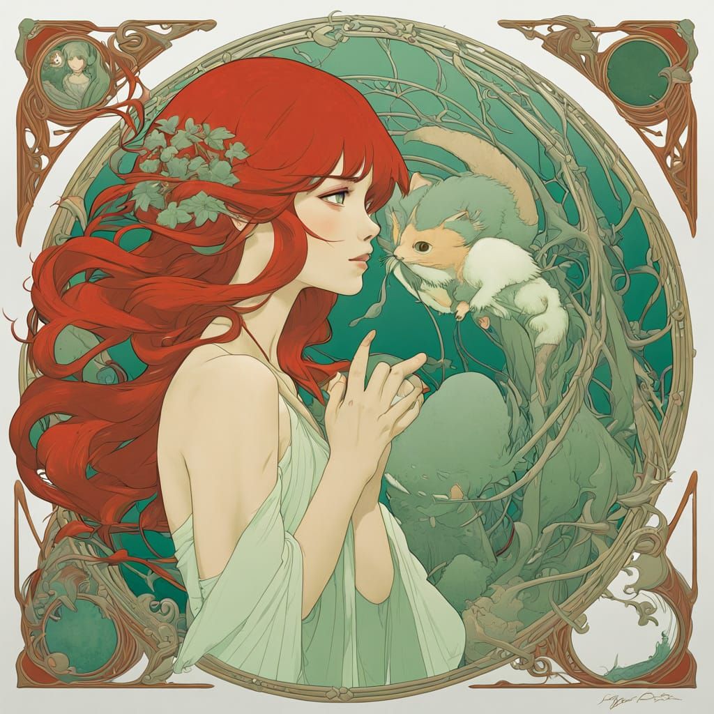 Red-Haired Woman with Green Eyes in Cel-Shaded Style