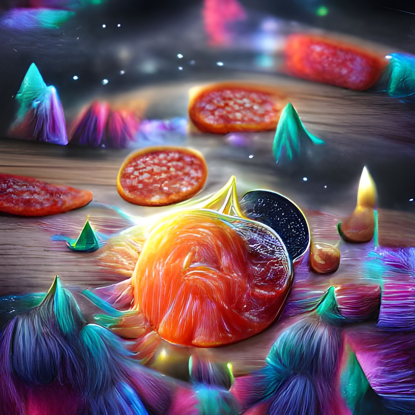 Pepperoni Sun in Deep Space: Holographic Cosmic Illustration