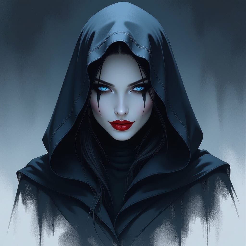 Mysterious Hooded Lady in Dark Fantasy Style