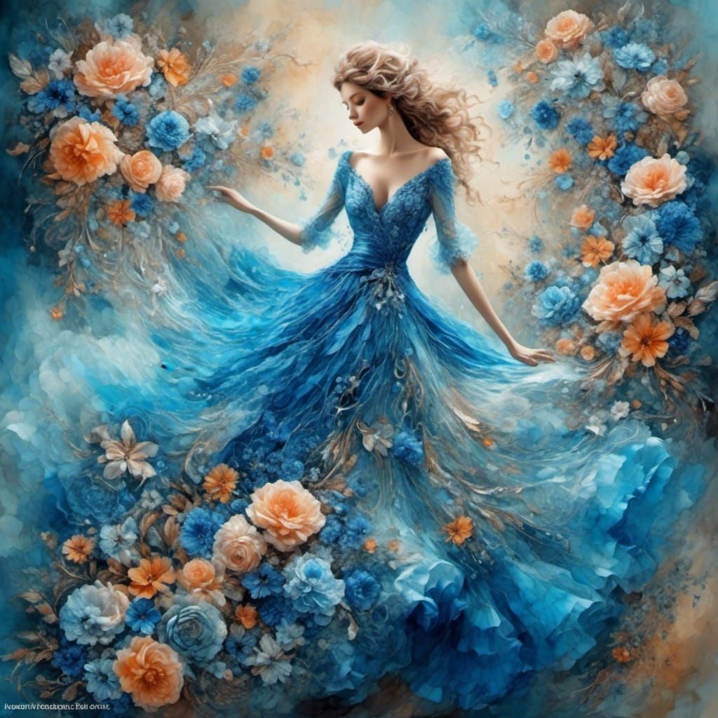 Azure Floral Beauty in Watercolor Style