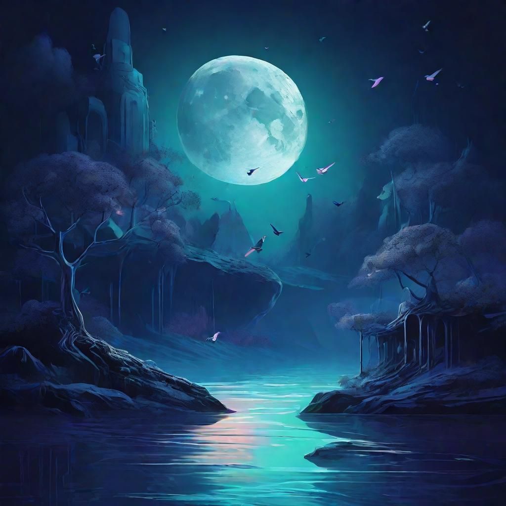 Inverted Night Landscape with Birds, Beeple Style