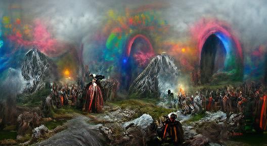 Sorcerer Opens Multicolored Portal to Giant