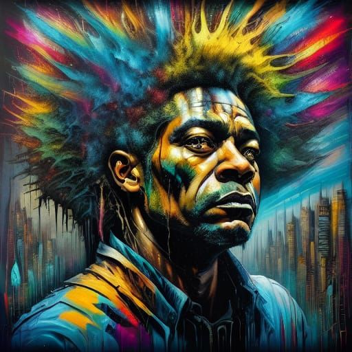 Boxer Punching Amidst Explosive Graffiti Art