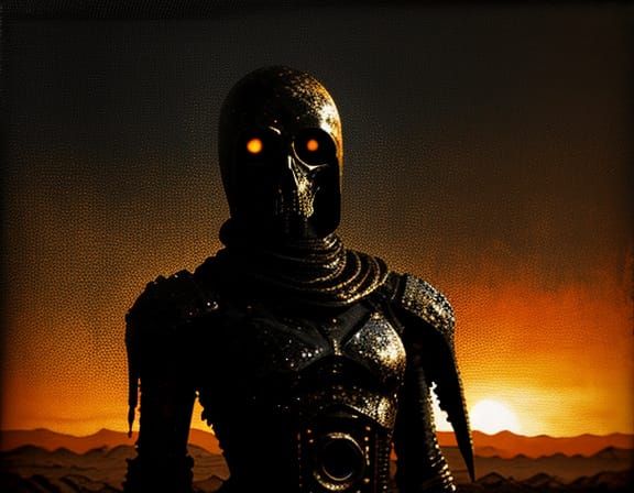 Lonely Figure in Desolate Wasteland Grunge Oil Painting