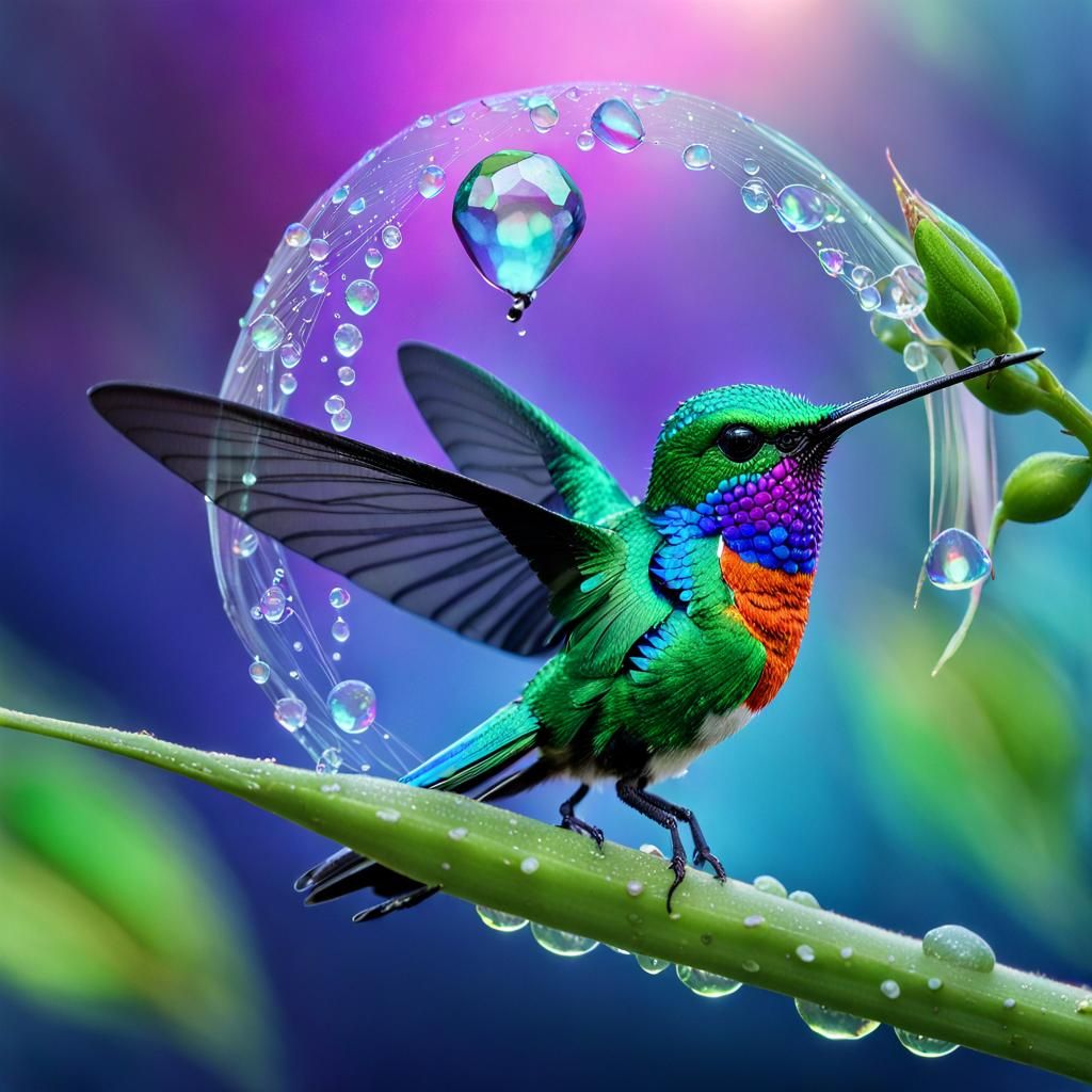 Hummingbird and Dew
