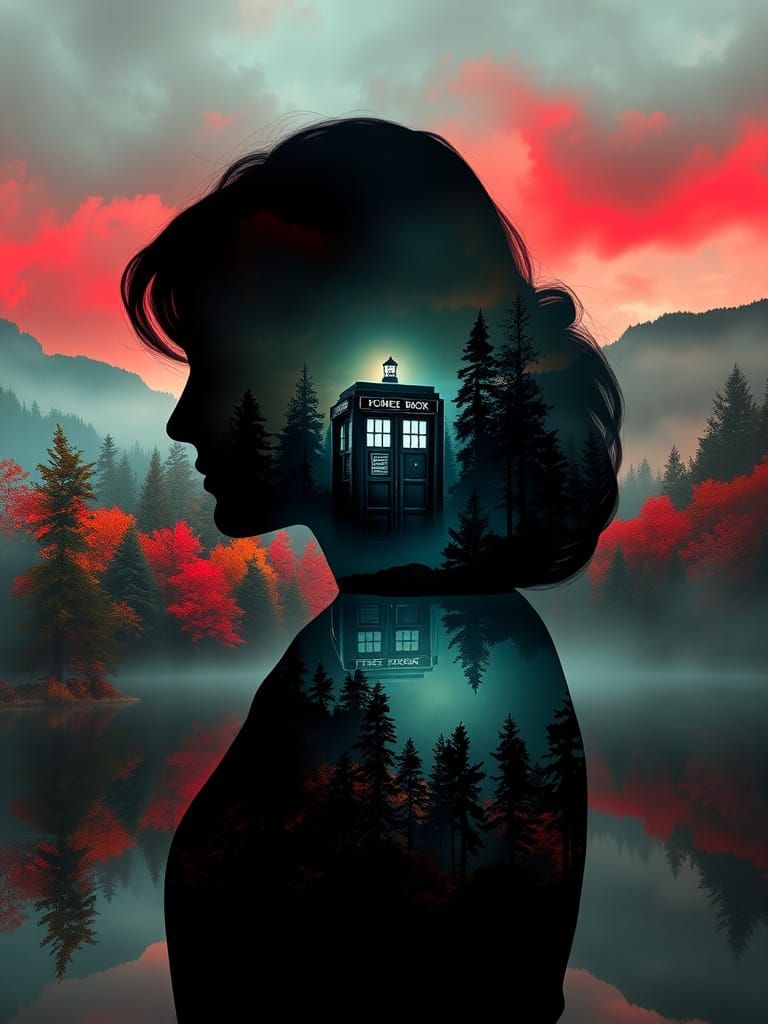 Silhouette Portal: Forest Landscape with Double Exposure Eff...