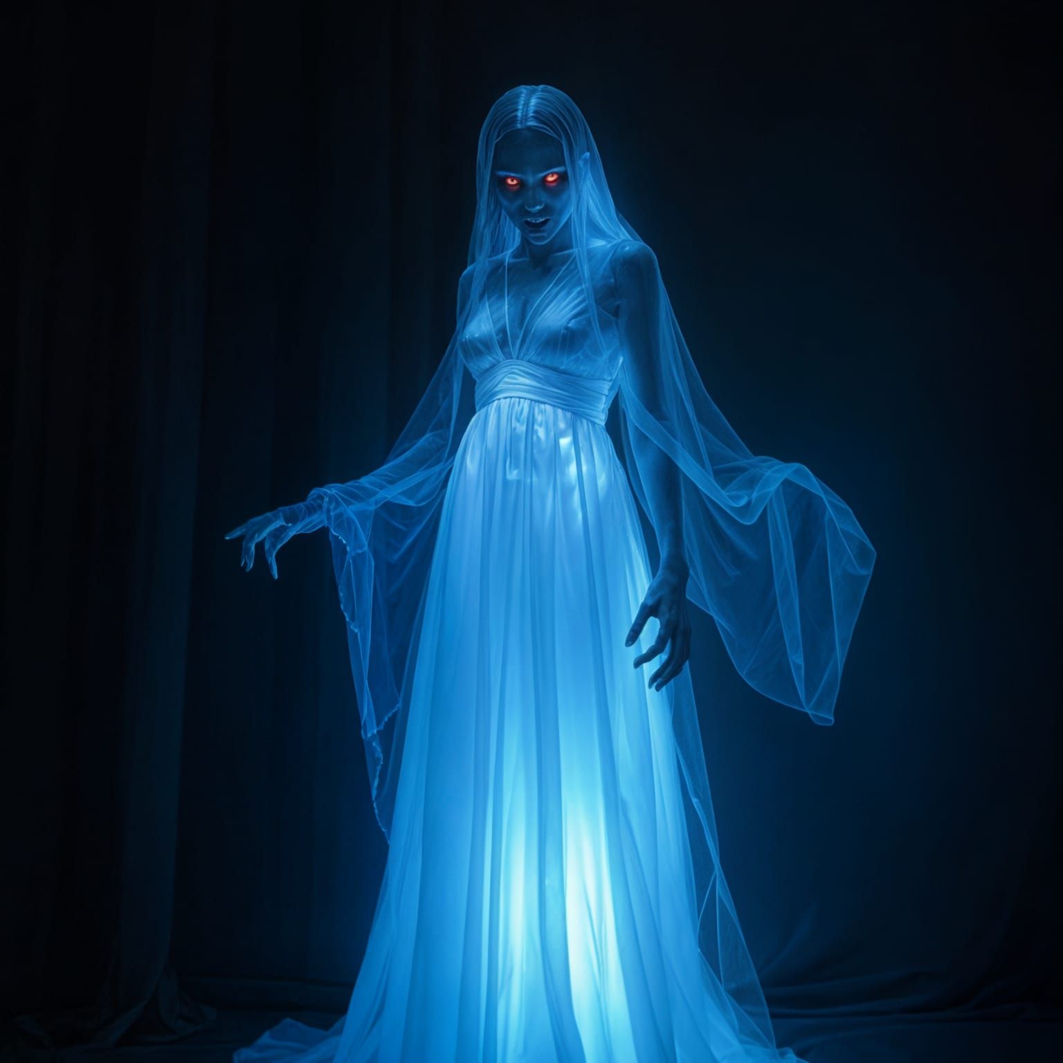 Surreal Ghostly Apparition in a Haunting Ethereal Dress