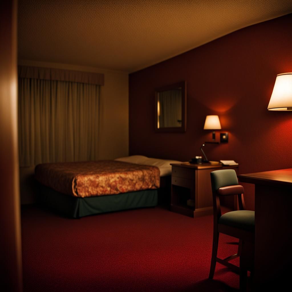 Eerie Motel Room at Night in Horror Photography