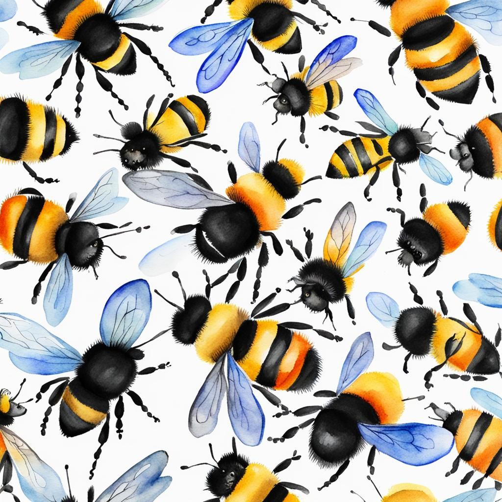 Watercolor Bees with Wet Brush Technique
