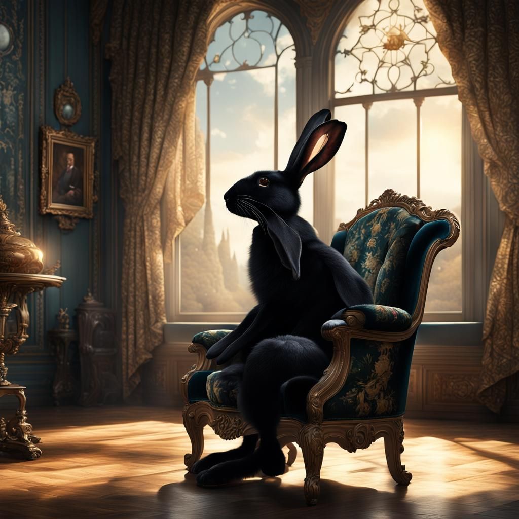 Rabbit Marquis in Ornate Chair, Digital Matte Painting