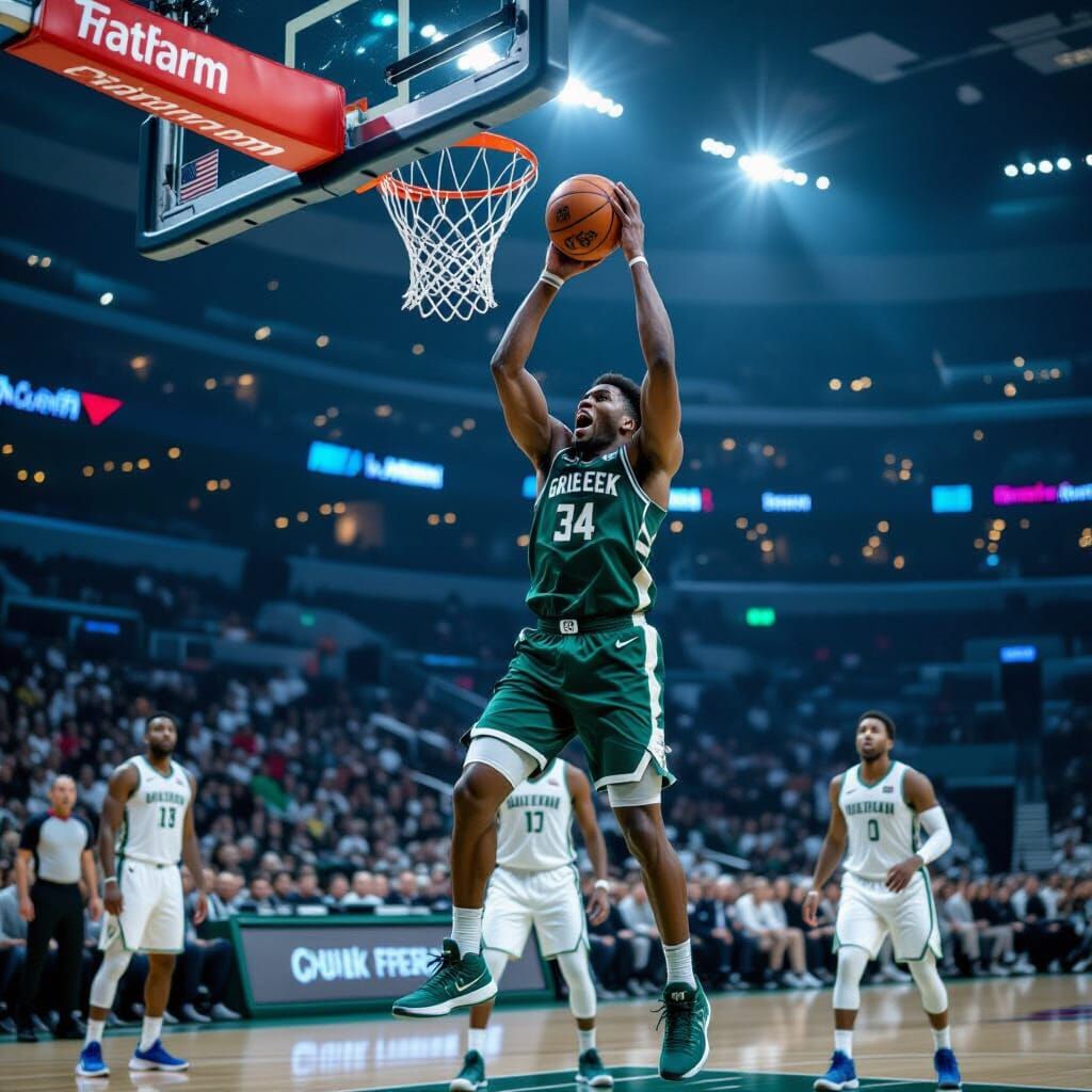 Giannis Antetokounmpo Scores: Cinematic Film Still