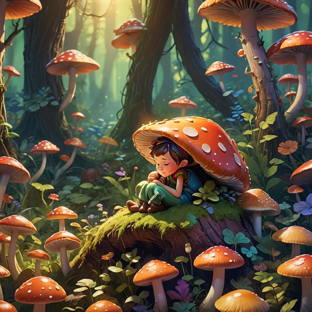 Pixar Pixie Dreams on Colorful Mushroom