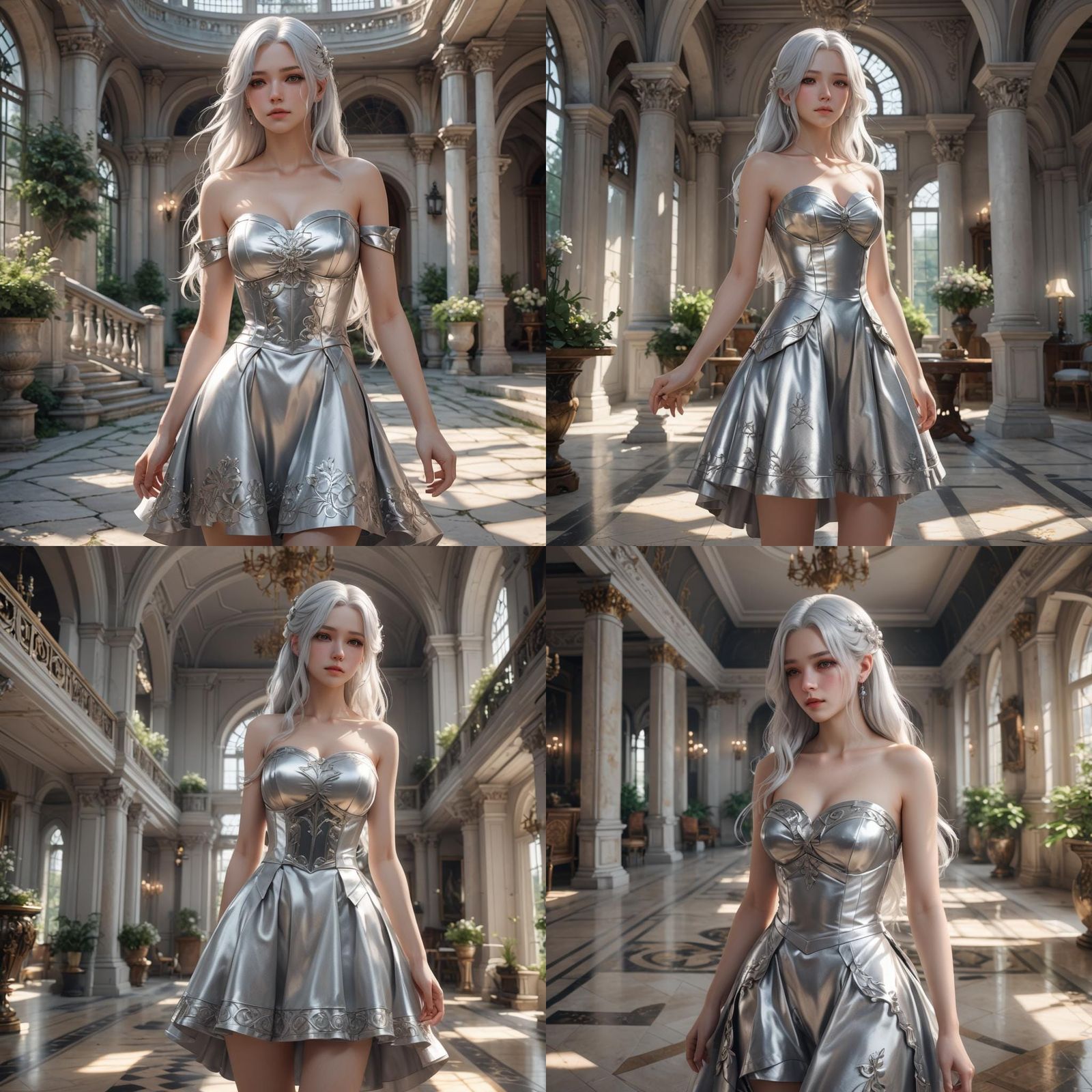 Anime Girl in Silver Dress, 3D Anime Art
