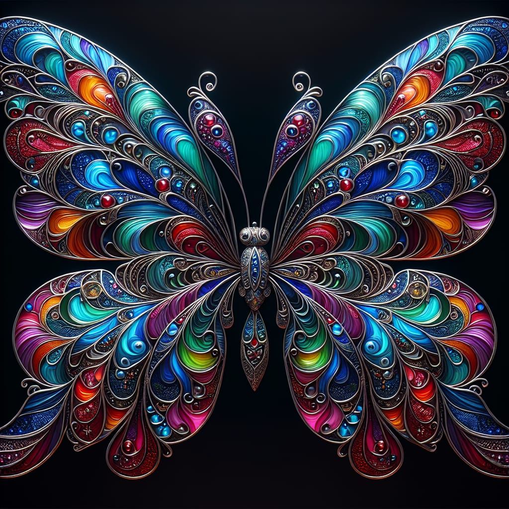 Stained Glass Butterflies with Silver Filigree