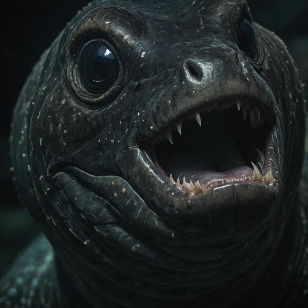 Menacing Bioluminescent Eel in Giger-Inspired Horror