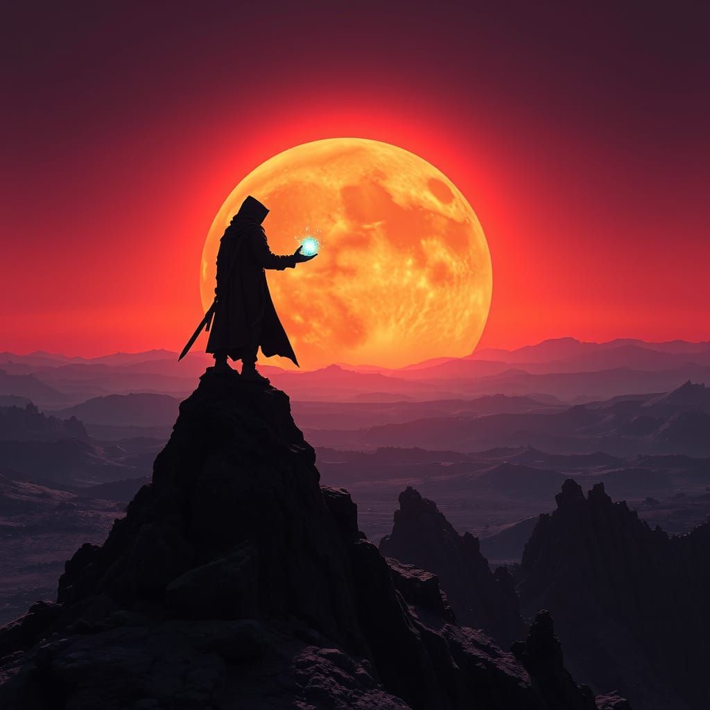 Mysterious Figure Stands Vigilant Amidst Dying Star's Glow