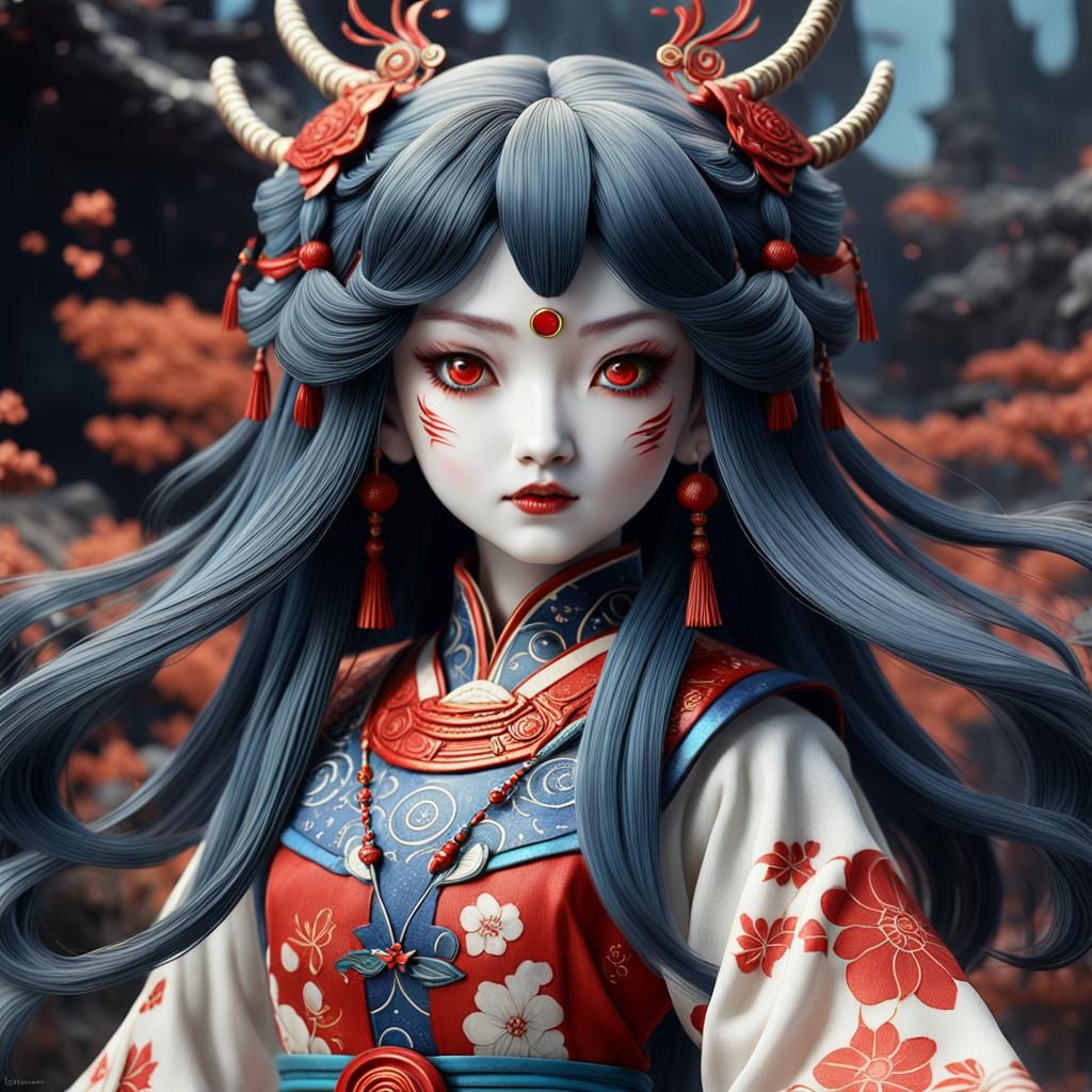 Porcelain Doll Amaterasu: Detailed Matte Painting