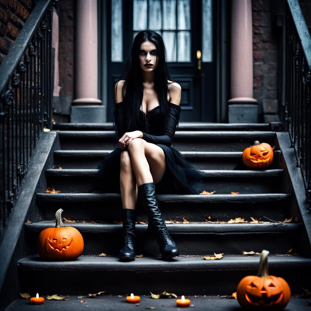 Halloween Bride in Gotham City, Hyperrealistic Image