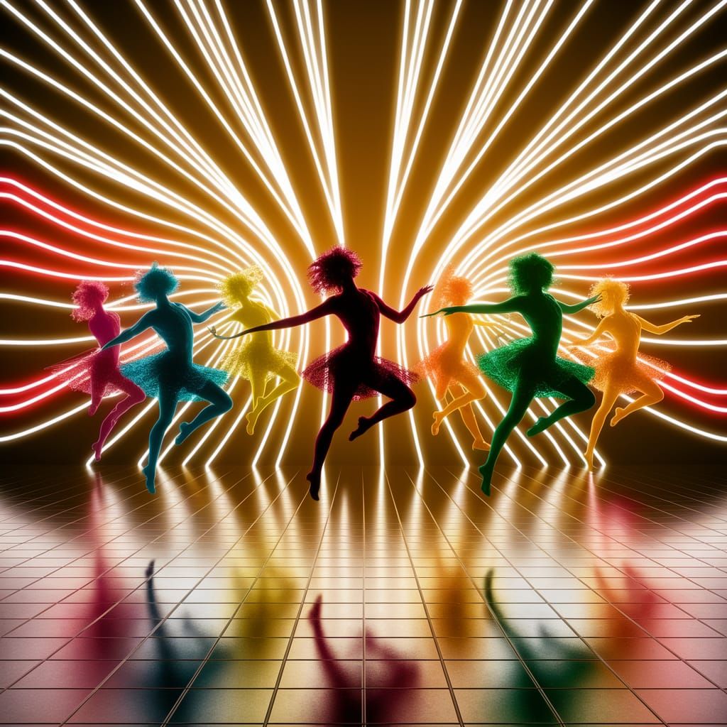 Surreal Disco Scene in Vibrant Neon Lights