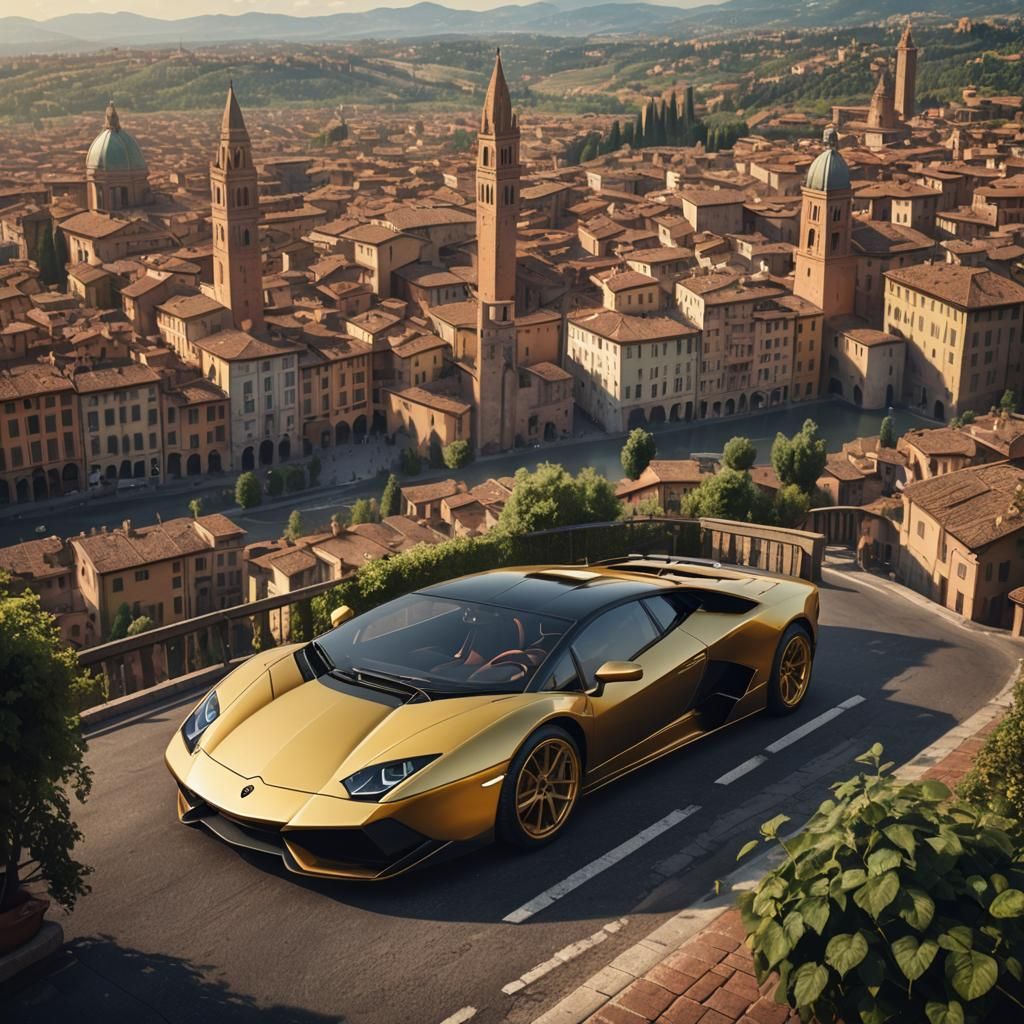 Gold Lamborghini Muira Race Car in Bologna, Italy