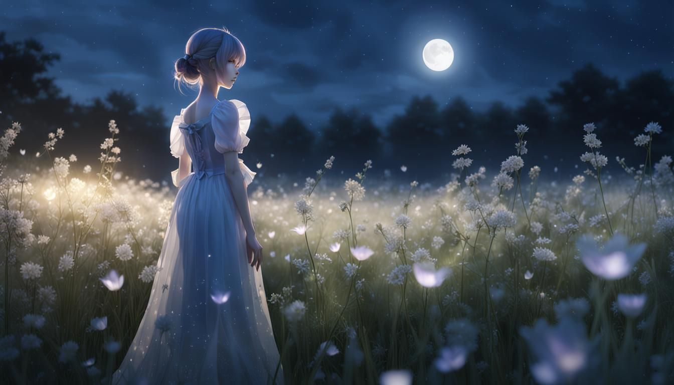 Moonlit Meadow: Anime Style Female Figure