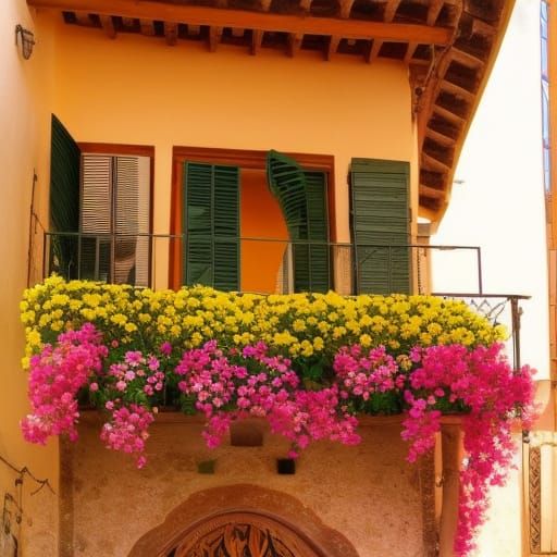 Colorful Mediterranean Villa with Flower Balcony